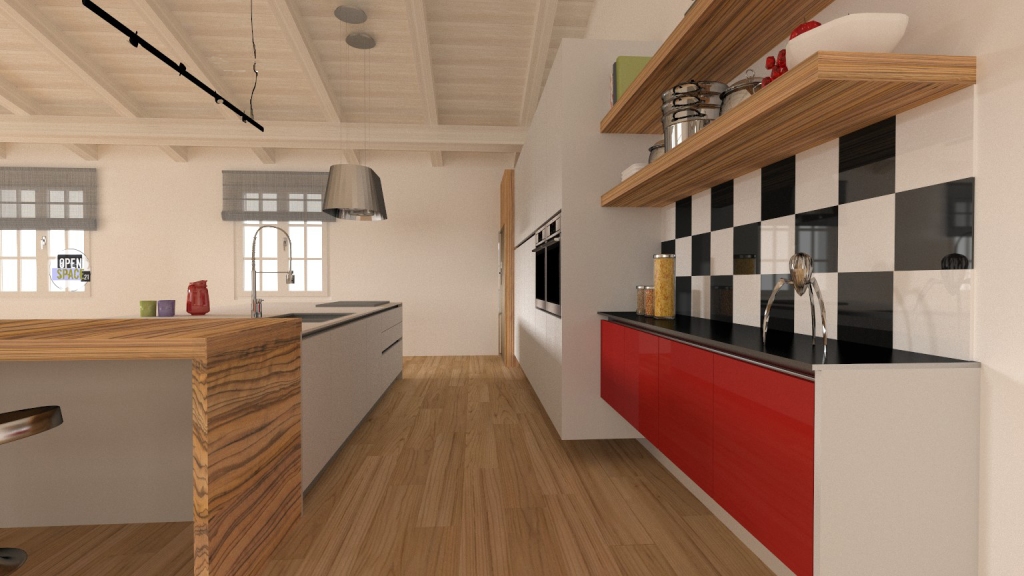progetto-cucina-ad-isola-openspace-rosso-scacchiera